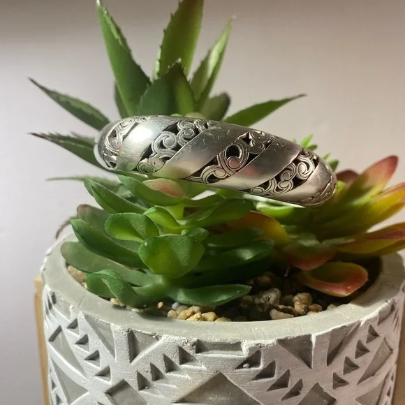 Brighton Silver Tone Clapper Vintage Bracelet Bangle 5/8” Wide w/Scroll Detail - Picture 2 of 5